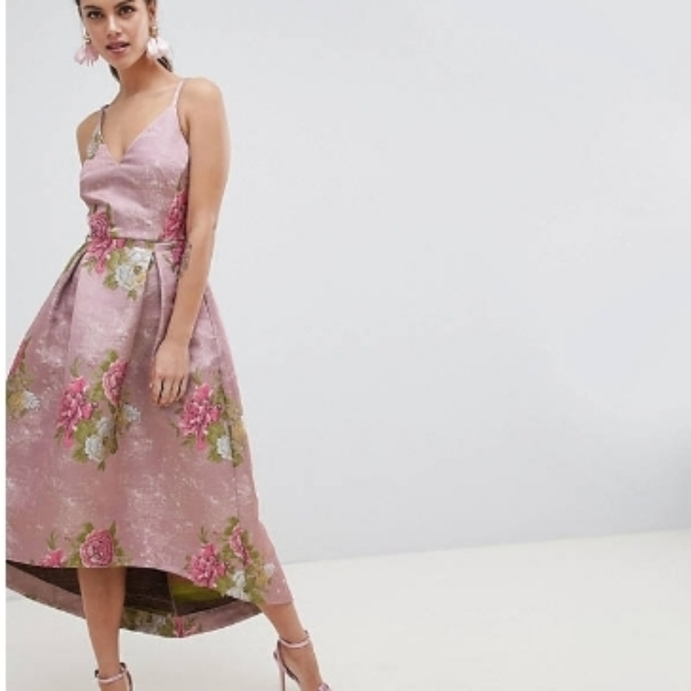 Pink jacquard floral dress